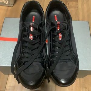 Men’s Prada Sneaker, Size 9 1/2 Blk Leather/Canvas